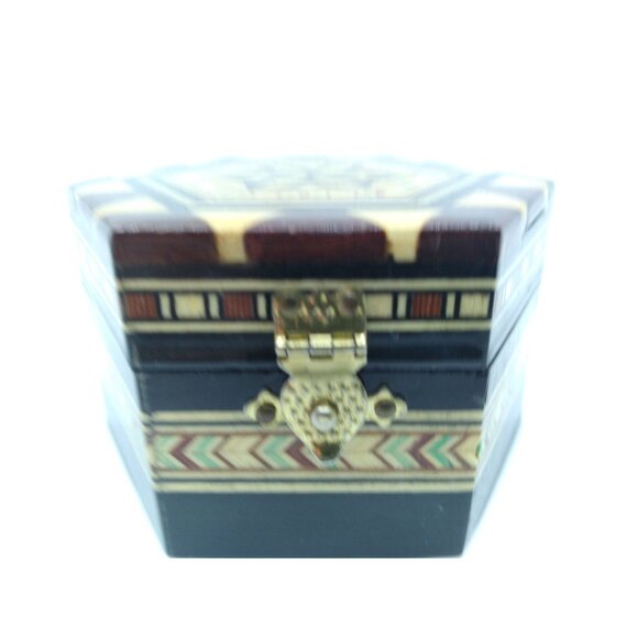 Handmade Taracea Wooden Moorish style 3.25" Hexagon trinket Box From Spain - Picture 7 of 12